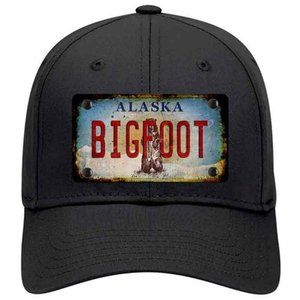 Bigfoot Alaska Rusty Look Metal on Cotton Velcro Hat - Black